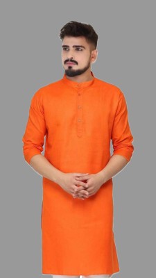 The Fashion Outlets Men Solid A-line Kurta(Orange)