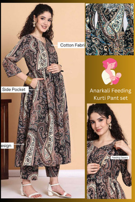 Assume Fab Women Printed Anarkali Kurta(Black)