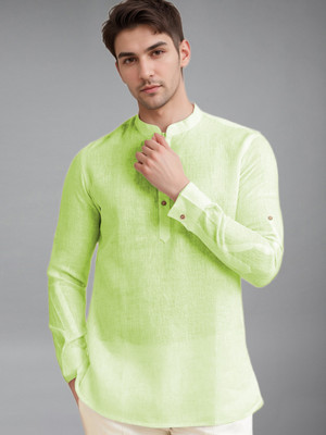 Apektra Men Solid Straight Kurta(Green)