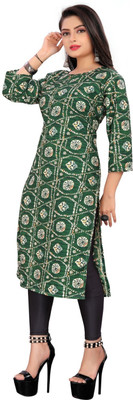 SHLOCK CREATION HUB Women Printed A-line Kurta(Green)