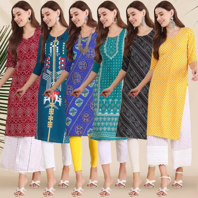 EthnicBasket Women Printed Straight Kurta(Multicolor)