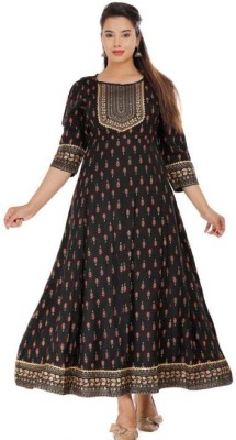 SHRI SHYAM FASHION Women Printed Anarkali Kurta(Black)