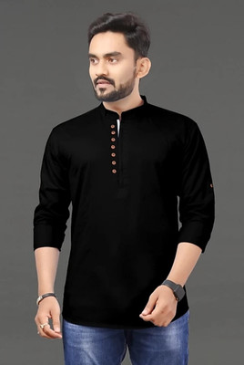 SPOQUE Men Solid Straight Kurta(Black)