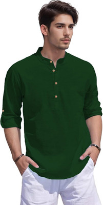 DaReal Men Solid A-line Kurta(Dark Green)