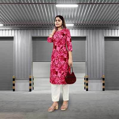 MARIDI FASHION Women Printed Straight Kurta(Pink)