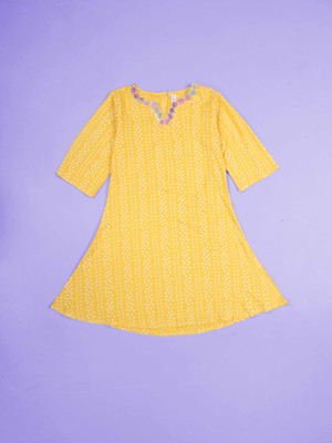 KiddoPanti Girls Printed A-line Kurta(Yellow)