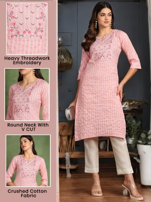 Vinhscape Women Printed A-line Kurta(Pink)