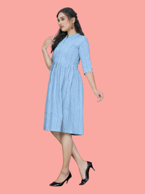 Rangrasiya Texc Women Striped Anarkali Kurta(Blue)