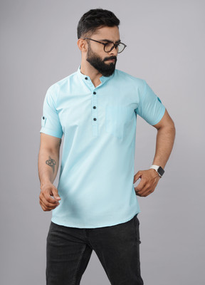 Hari Creation Men Solid Straight Kurta(Blue)