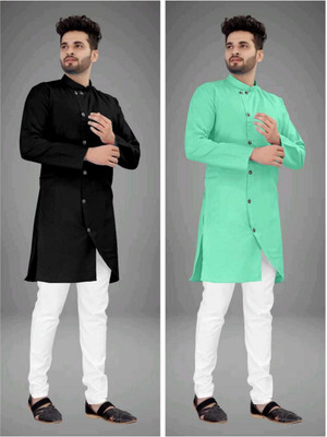 CRYSTALREVENUE Men Solid Trail Cut Kurta(Multicolor)