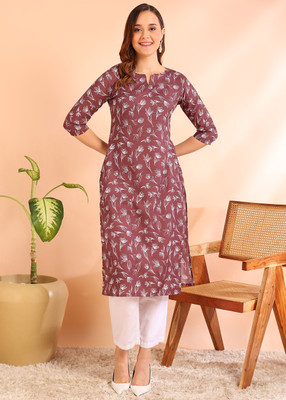 New Ethnic 4 You Women Printed Straight Kurta(Purple)