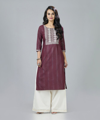 rootover 30 Women Embroidered Straight Kurta(Maroon)