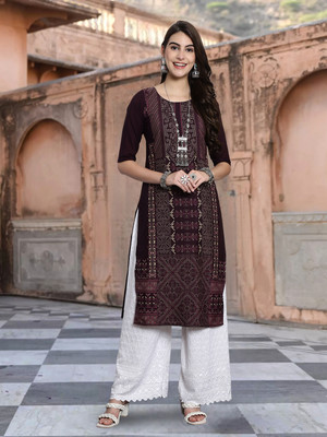 1 Stop Fashion Women Printed A-line Kurta(Brown)