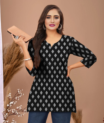 AATEXTILES Women Printed Straight Kurta(Black)