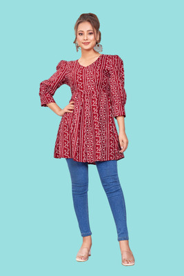 ShreeRaj Enterprise Women Printed Straight Kurta(Maroon)