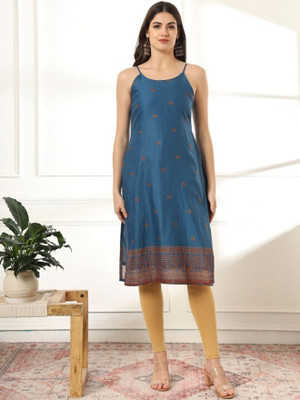 ANOUK Women Printed Straight Kurta(Blue)