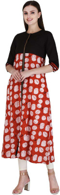 NeeloKurtis Women Printed Flared Kurta(Black, Red)