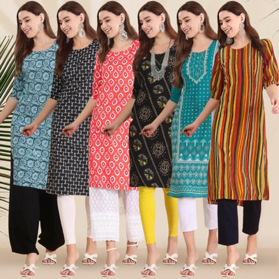 EthnicBasket Women Printed Straight Kurta(Multicolor)