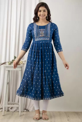 DS DRESSES Women Embroidered A-line Kurta(Blue)