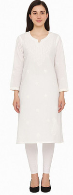 PP Clothing Women Floral Print A-line Kurta(White)