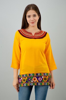 Mihika Fashion Women Embroidered Straight Kurta(Yellow)
