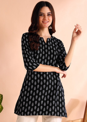 Annsh Apparel Women Printed Straight Kurta(Black)
