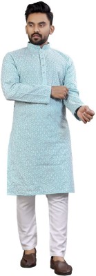 ZURIKA FASHION Men Embroidered Straight Kurta(Light Blue)