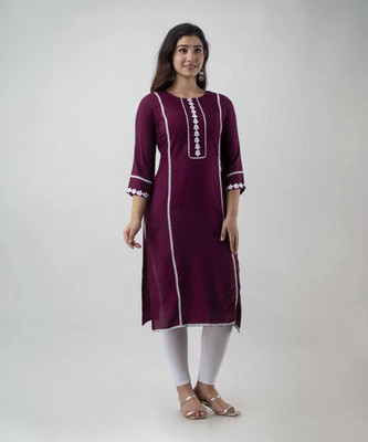 FASHION PATTI Women Printed Straight Kurta(Purple)