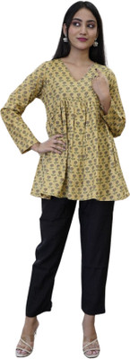 PMPlastTech Casual Floral Print, Printed Women Yellow Top