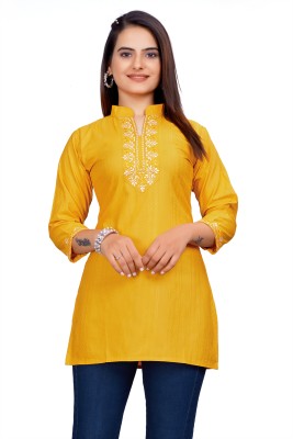 PINIVA FASHION Women Embroidered Cape Top Kurta(Yellow)