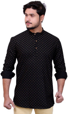 MADE IN THE SHADE Men Self Design Straight Kurta(Black, Yellow)