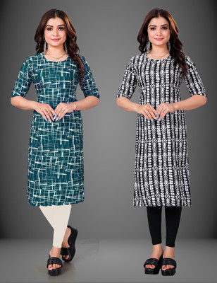 RANGRASIYA CORPORATION Women Printed Straight Kurta(Black)