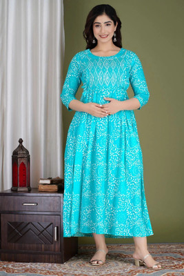 Fulwari Fashion Women Printed Anarkali Kurta(Light Blue)
