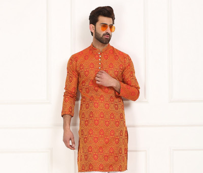 26 i Men Self Design Straight Kurta(Maroon)