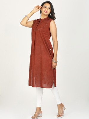 KANSIE Women Solid A-line Kurta(Maroon)