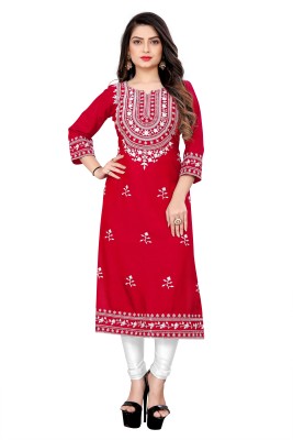 nice look fashion Women Embroidered Straight Kurta(Red, White)