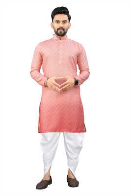 click n buy Men Embroidered A-line Kurta(Pink)