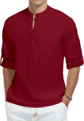 Fifth U Men Solid Straight Kurta(Maroon)