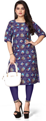 zindora Women Printed Straight Kurta(Blue)