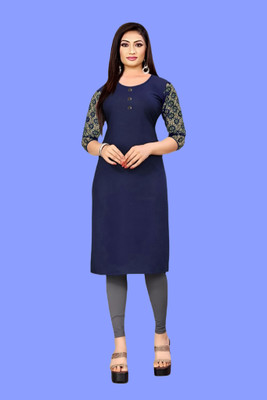 HOFC Women Solid Straight Kurta(Dark Blue)