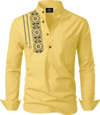 Kavyangle Creation Men Printed Straight Kurta(Yellow)