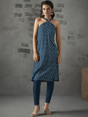 ANOUK Women Printed Straight Kurta(Blue)