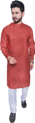DRESSED UP DIVAS Men Solid Pathani Kurta(Brown)