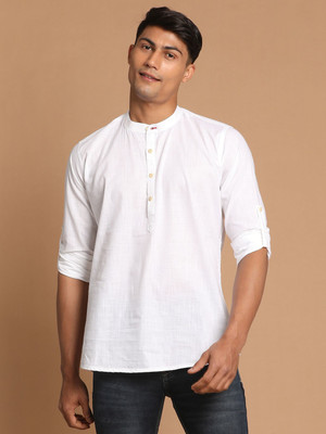 VASTRAMAY Men Solid Straight Kurta(White)
