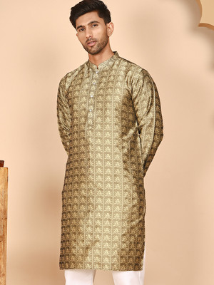 Anouk Rustic Men Printed Straight Kurta(Gold)