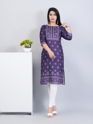 Sai veera Fashion Women Printed Straight Kurta(Purple)