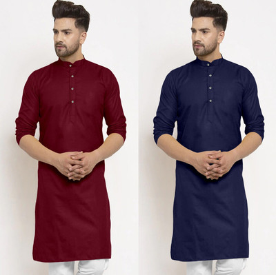 JENZEE Fashion Men Solid Straight Kurta(Dark Blue, Maroon)