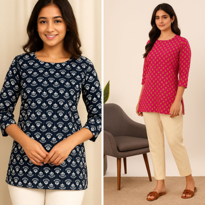 mahi creation Women Printed Straight Kurta(Pink)