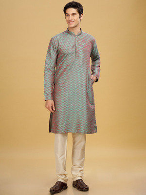 ANOUK Men Abstract Straight Kurta(Green)