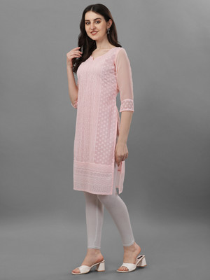 murlidhar creation Women Embroidered Straight Kurta(Pink)